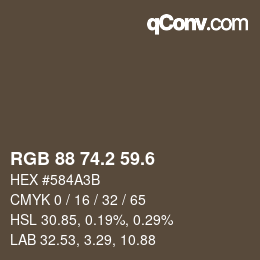 カラーコード: RGB 88 74.2 59.6 | qconv.com