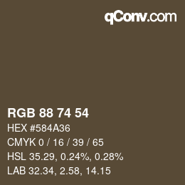 Color code: RGB 88 74 54 | qconv.com