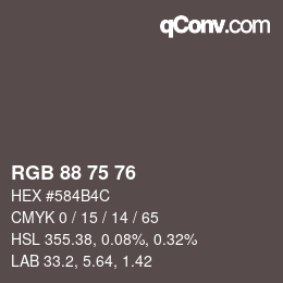 颜色代码: RGB 88 75 76 | qconv.com