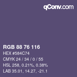 Color code: RGB 88 76 116 | qconv.com