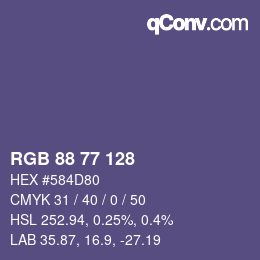 颜色代码: RGB 88 77 128 | qconv.com