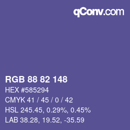 颜色代码: RGB 88 82 148 | qconv.com