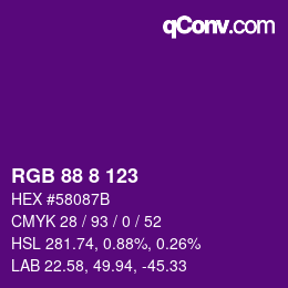Color code: RGB 88 8 123 | qconv.com