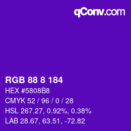 Color code: RGB 88 8 184 | qconv.com