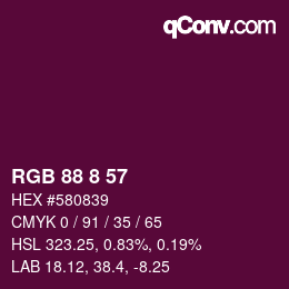 Color code: RGB 88 8 57 | qconv.com