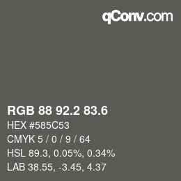 カラーコード: RGB 88 92.2 83.6 | qconv.com