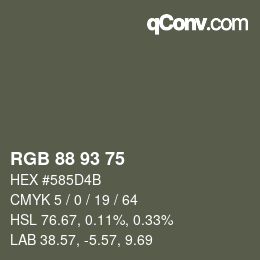 Color code: RGB 88 93 75 | qconv.com