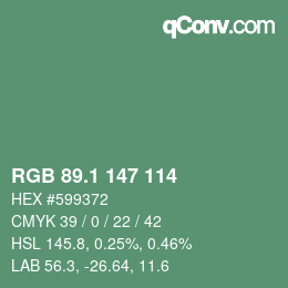 カラーコード: RGB 89.1 147 114 | qconv.com