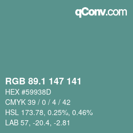Color code: RGB 89.1 147 141 | qconv.com