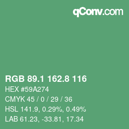 カラーコード: RGB 89.1 162.8 116 | qconv.com