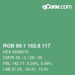 カラーコード: RGB 89.1 162.8 117 | qconv.com