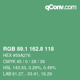 カラーコード: RGB 89.1 162.8 118 | qconv.com
