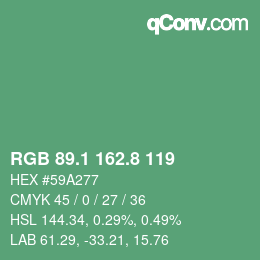 カラーコード: RGB 89.1 162.8 119 | qconv.com