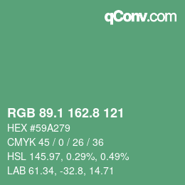 カラーコード: RGB 89.1 162.8 121 | qconv.com