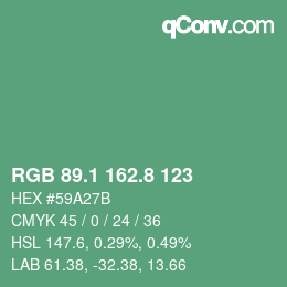カラーコード: RGB 89.1 162.8 123 | qconv.com