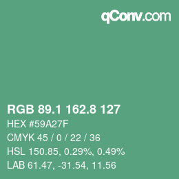 カラーコード: RGB 89.1 162.8 127 | qconv.com