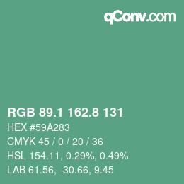 カラーコード: RGB 89.1 162.8 131 | qconv.com