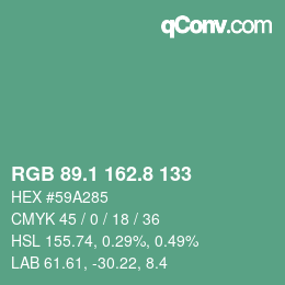 カラーコード: RGB 89.1 162.8 133 | qconv.com