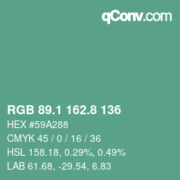 カラーコード: RGB 89.1 162.8 136 | qconv.com