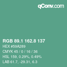 カラーコード: RGB 89.1 162.8 137 | qconv.com