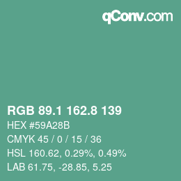 Color code: RGB 89.1 162.8 139 | qconv.com