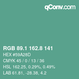 カラーコード: RGB 89.1 162.8 141 | qconv.com