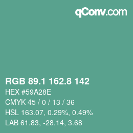 カラーコード: RGB 89.1 162.8 142 | qconv.com
