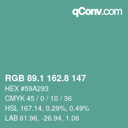 カラーコード: RGB 89.1 162.8 147 | qconv.com