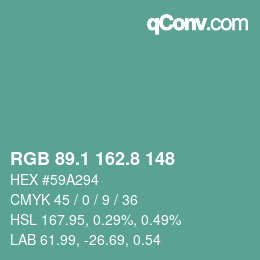 カラーコード: RGB 89.1 162.8 148 | qconv.com