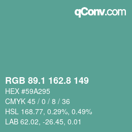 カラーコード: RGB 89.1 162.8 149 | qconv.com