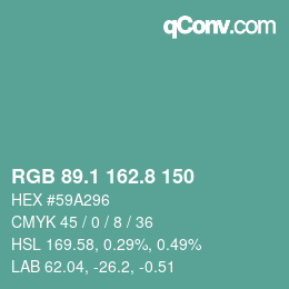カラーコード: RGB 89.1 162.8 150 | qconv.com
