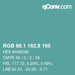 Color code: RGB 89.1 162.8 160 | qconv.com