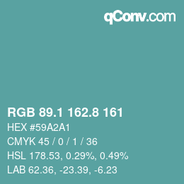 カラーコード: RGB 89.1 162.8 161 | qconv.com