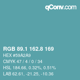 カラーコード: RGB 89.1 162.8 169 | qconv.com