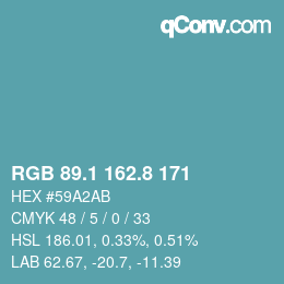 カラーコード: RGB 89.1 162.8 171 | qconv.com