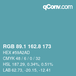 カラーコード: RGB 89.1 162.8 173 | qconv.com