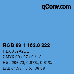 カラーコード: RGB 89.1 162.8 222 | qconv.com