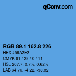カラーコード: RGB 89.1 162.8 226 | qconv.com