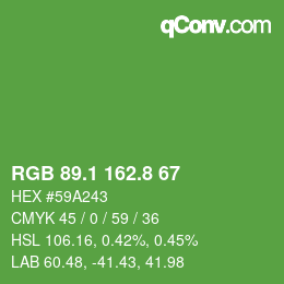 カラーコード: RGB 89.1 162.8 67 | qconv.com