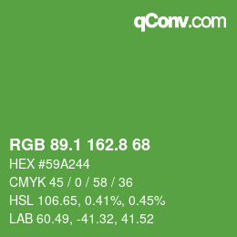 カラーコード: RGB 89.1 162.8 68 | qconv.com