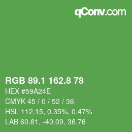 カラーコード: RGB 89.1 162.8 78 | qconv.com