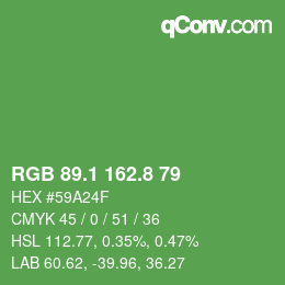 カラーコード: RGB 89.1 162.8 79 | qconv.com