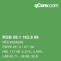 カラーコード: RGB 89.1 162.8 86 | qconv.com