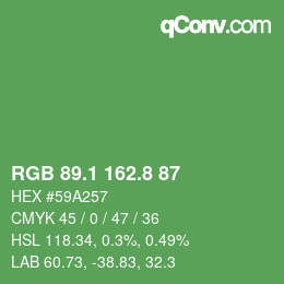 カラーコード: RGB 89.1 162.8 87 | qconv.com