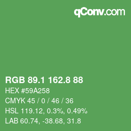 カラーコード: RGB 89.1 162.8 88 | qconv.com