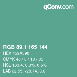 カラーコード: RGB 89.1 165 144 | qconv.com