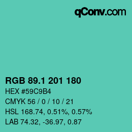 カラーコード: RGB 89.1 201 180 | qconv.com