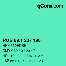 カラーコード: RGB 89.1 237 190 | qconv.com