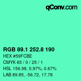 カラーコード: RGB 89.1 252.8 190 | qconv.com