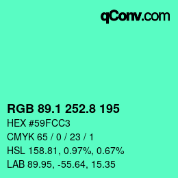 カラーコード: RGB 89.1 252.8 195 | qconv.com
